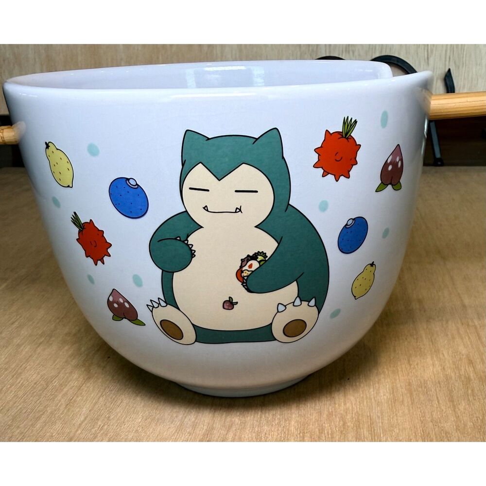 Pokemon Snorlax 20oz Ceramic Ramen Bowl with Chopsticks Silver Buffalo